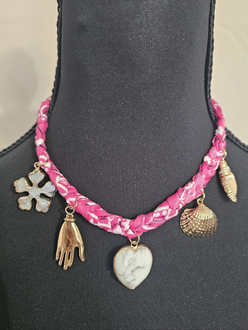 Free People Sky Charm Pink Bandana Necklace